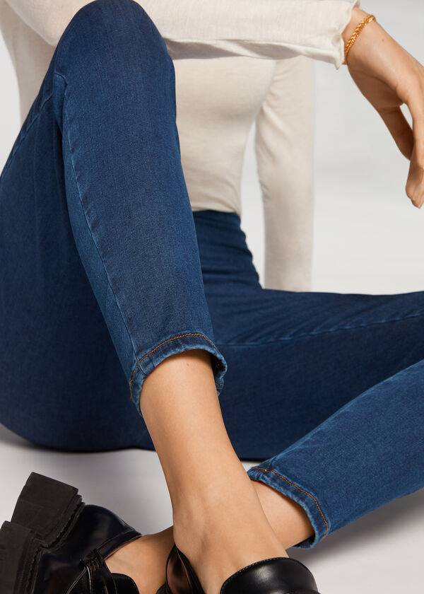 Leggins Calzedonia High Cintura Flaco Denim Mujer Azules | CL2658NB