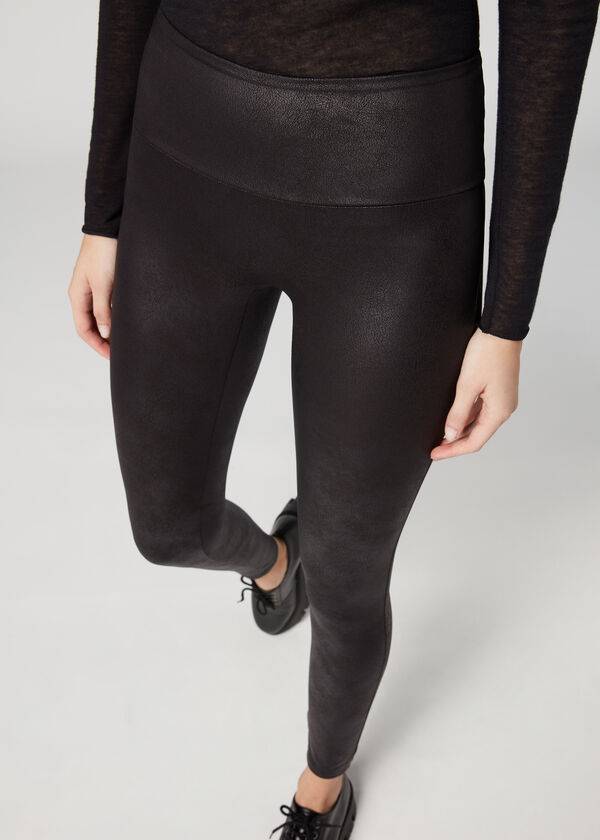 Leggins Calzedonia Total Shaper Faux Cuero Mujer Negras | CL2705TV