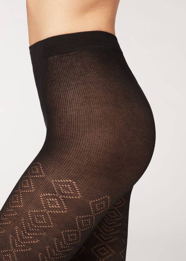 Mallas Calzedonia Diamond Pattern with Cashmere Patterned Mujer Negras | CL1093RW