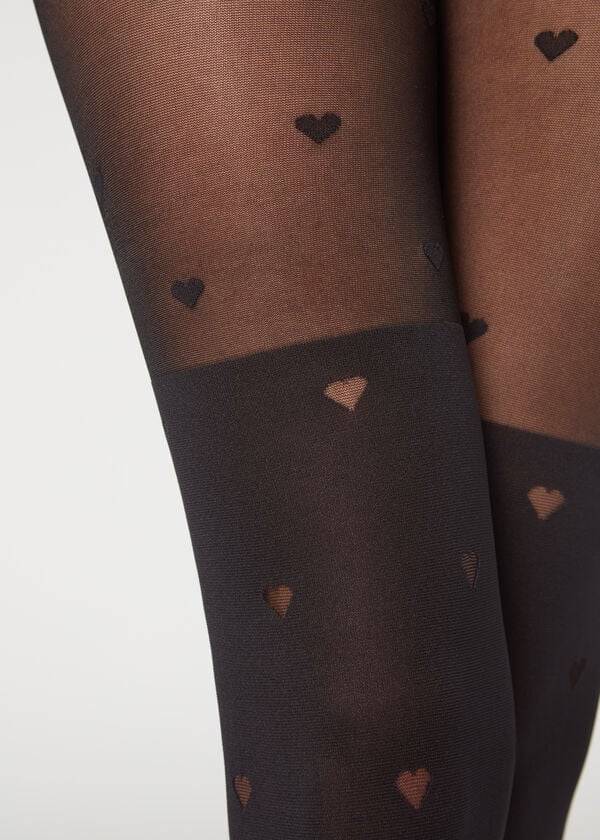 Mallas Calzedonia Longuette-Effect Mini Heart-Motif Patterned Mujer Negras | CL1111CE