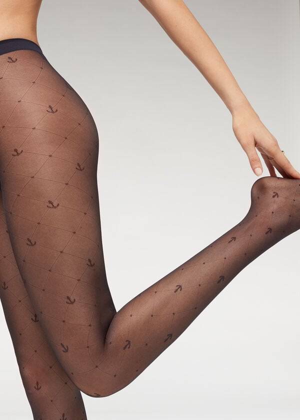 Mallas Calzedonia Marine Sheer 50 Denier Patterned Mujer Azules | CL1114NB