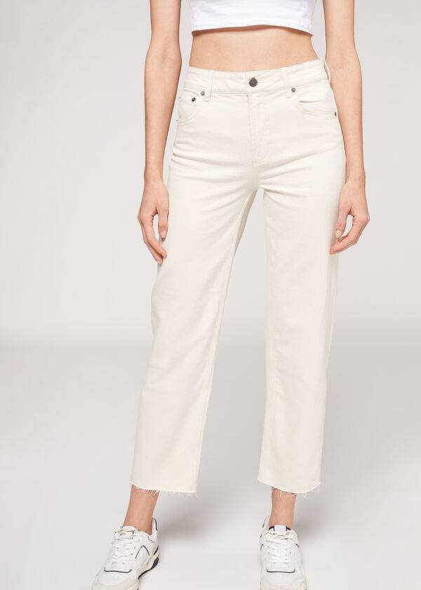 Pantalones Calzedonia Cropped Directo-Leg Mujer Blancas | CL2724RW