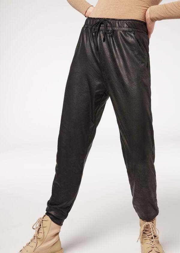 Pantalones Calzedonia Cuero Effect Thermal Mujer Negras | CL2735LH
